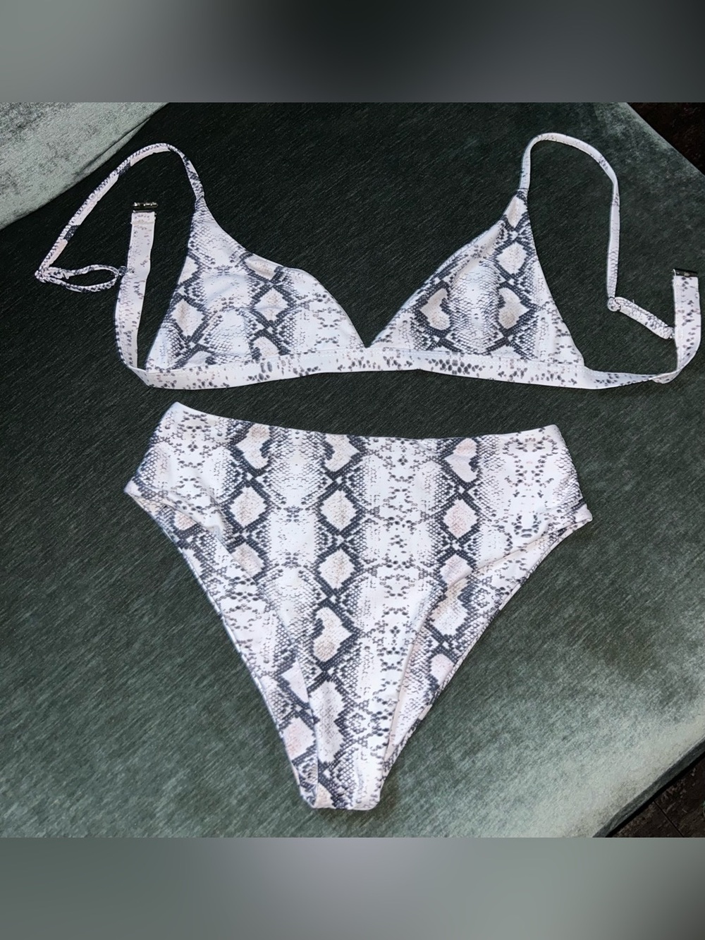 Snake Print White & Gray Triangle Bikini Set